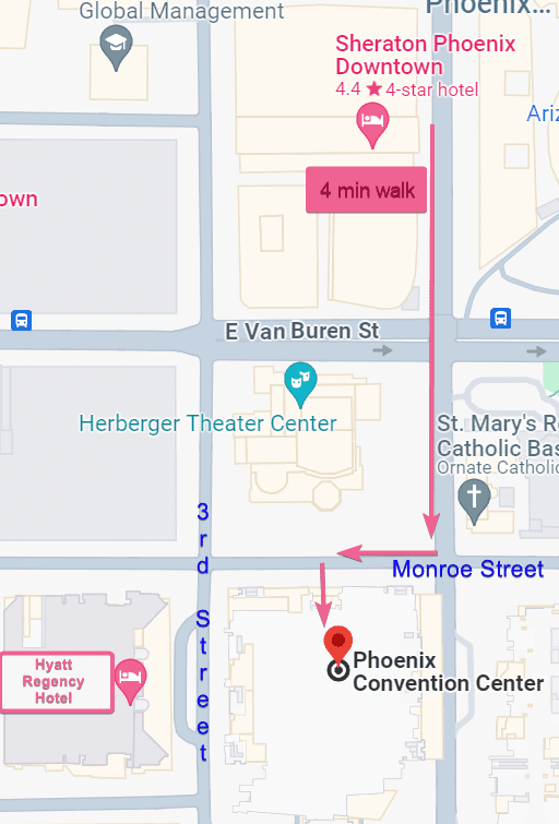Map graphic showing Phoenix Convention Center location